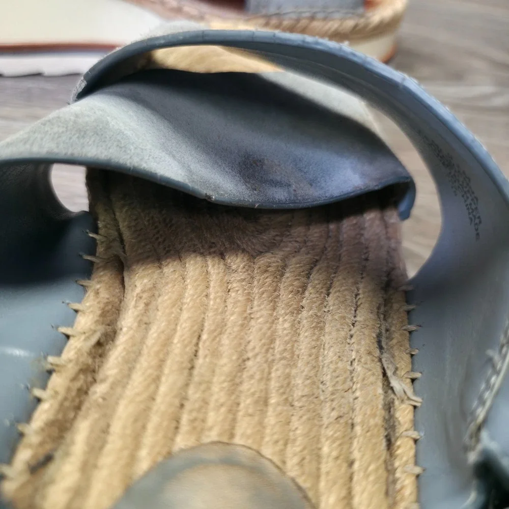 Marc Fisher Sandals Womens 9.5M Blue Leather Espadrille‎ Platform Glenna Wedge